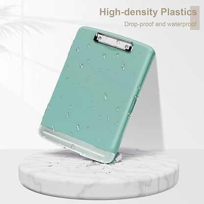 Piasoenc Clipboard with Storage, 8.5 x 11 Organization Box with Pen Holder and A4 Legal Paper Folder, Heavy Duty Plastic, Folio & Side-Opening, Low Profile Clip, for Nurses, Teachers, Teal