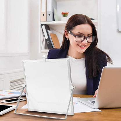 Small Magnetic Desktop White Board – 12 x 12 inches Mini Portable Dry Erase Whiteboard for Students Double Side to Do List Dry Erase Board with Stand for Office, School, Home