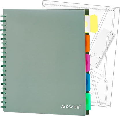5 Subject Notebook - Spiral Notebook, College Ruled Notebook With Dividers Pocket, Tabs, 11" Ruler, 200 Pages, for Writing Journal, Home & Office, School Supplies, 8.5''x11'' Forest Green