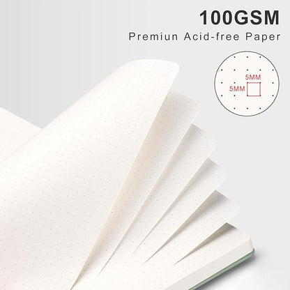 AHGXG Bullet Dotted Journal Spiral Notebook 8.5" x 11", Large A4 Leather Hardcover Dotted Notebook, 100 GSM Thick Dot Grid Paper, Inner Pocket, for Bullet Journaling, Sage Green