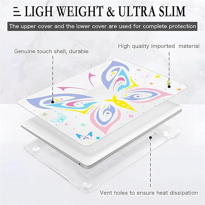 Compatible with MacBook Pro 13.3 Inch Case 2024 2023 2022-2016 Release Model M1 M2 A1706/A1708/A1989/A2159/A2289/A2251/A2338, Colorful Butterfly Hard Plastic Shell Cover Case
