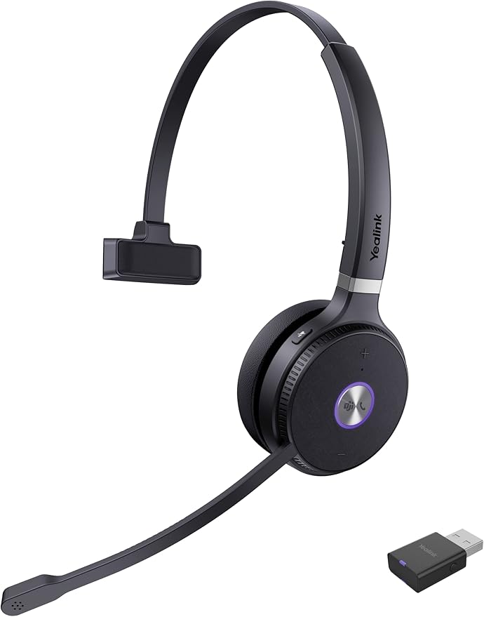 Yealink WH62 Wireless Headset with DECT Dongle, Ultra Portable Headset for Teams & Zoom, Skype Certified, Office Headphone with Noise Canceling Mic for Computer PC Laptop VoIP/SIP Phone,393 ft Range