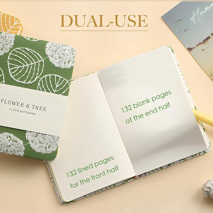 A6 Notebook, Pocket Journal, Embroidered Journal for Girl, Small Fabric Notebook, Lay Flat Hardcover Journal, 4x6 Lined Notebook & Sketchbook, Cute Diary, Writing Journal for Women, Yellow