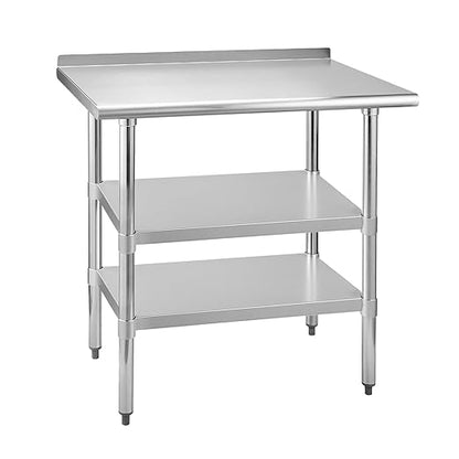 Stainless Steel Table 24 x 36 Inches Metal Prep Table with 2 Adjustable Undershelves & Backsplash, Stainless Steel Work Table for Commercial Kitchen, Outdoor, Restaurant, Hotel & Garage