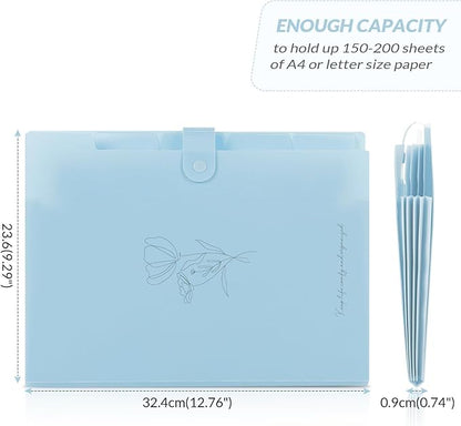 SKYDUE Expanding File Organizer with 5 Pockets, Accordion File Folders with Labels, Portable Document Paper Bill Receipt Organizer, Home College School Office Supplies, Letter Size,Babyblue