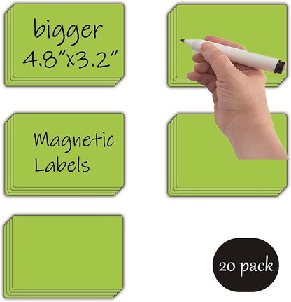 Dry Erase Big Magnetic Labels (4.8x3.2,Pack of 20),Large Write On Magnets Name Plates Sticker,Waterproof/Reusable for Refrigerator&Lockers&Whiteboard&Cabinet(Green)