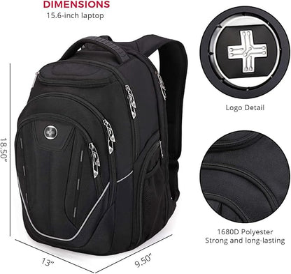 Swissdigital Design Large Travel Backpack For Men, TSA-Friendly Business Laptop Backpack, USB Charging Port，RFID Protection Tech Backpack Fits 15.6Inch Laptop (TERABYTE J16BTF-02) One Nation One World