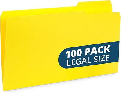 Blue Summit Supplies Yellow Legal File Folders, 1/3 Cut Tab, Legal Size, Great for Organizing and Easy File Storage, 100 Per Box