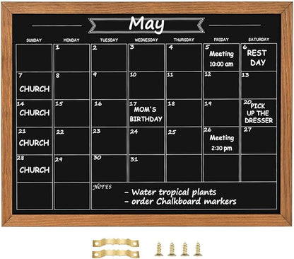 Calendar Chalkboard, 13" * 17", Magnetic Surface Rustic Brown Solid Pine Wood Frame Chalk Board for Planning/School Timetable/Memo, Hanging Board for Office, School and Home(YLHB-QZ-3343)
