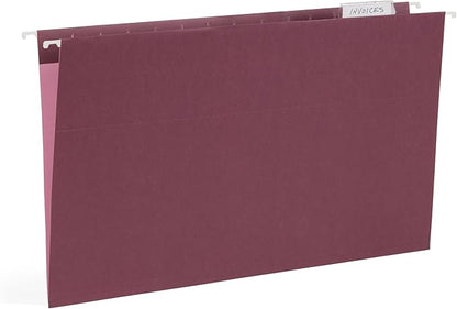 25 Blue Summit Supplies Colored Hanging File Folders Legal Size, Assorted Jewel Tone Colors, Legal Size Hanging File Folders with Plastic Tabs and Inserts, Durable 11pt Paper