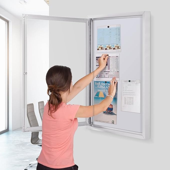 SWANCROWN Enclosed Bulletin Board Magnetic Dry Erase Board 36” x 24” Weatherproof Notice Board for Outdoor Public School Office