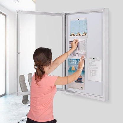 SWANCROWN Enclosed Bulletin Board Magnetic Dry Erase Board 36” x 24” Weatherproof Notice Board for Outdoor Public School Office