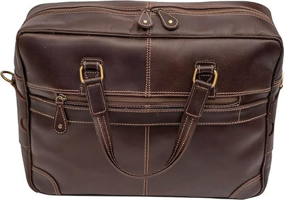 Brown Leather Laptop Bag - Stylish 16 Inch Computer Case for Men and Women - Genuine Leather Briefcase with Multiple Pockets and Shoulder Strap