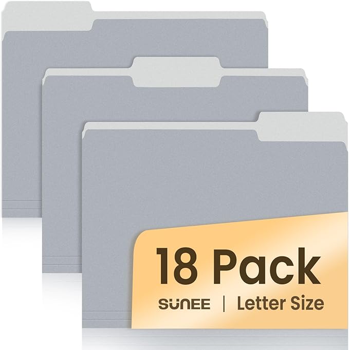SUNEE File Folders, 18 Pack Manilla Folders 8.5 x 11, Colored Folders Office Organization Home School Folders for Documents Files Paper,Gray Colors