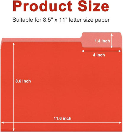 ViVin File Folder, 50 Pack Colored File Folders with 1/3-Cut Tabs, Fits 8.5 * 11 Letter Size Paper, Manilla Folders for Home Office School Documents(Red)