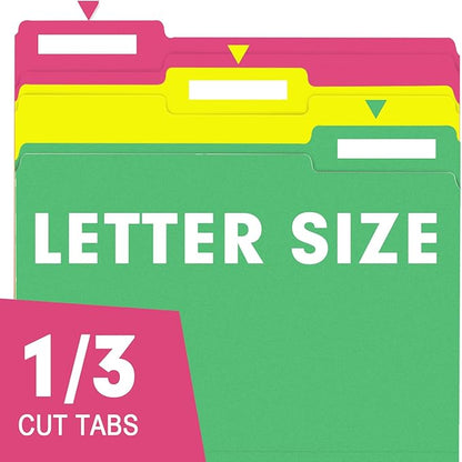 File Folder, RAZCC 250 Pack 1/3 Cut Tab Colored File Folders, File Folder Letter Size for Office Classroom Use, Assorted 5 Colors Folders with Tabs