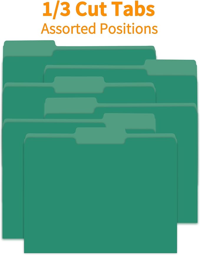 36 Packs File Folder,1/3-Cut Tabs,File folders Letter Size,8.5x11 Inch Green File Folders for Office,School and Home,Organizer Folder
