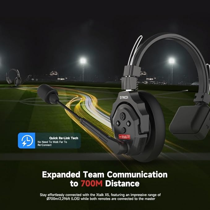 SYNCO XTALK X5 Wireless Intercom Headset System 2.4GHz 1148ft/350m Real-time Monitoring Communication Headset for Live Show Stage Performance Movie Shoot (X5 for 5 Persons)