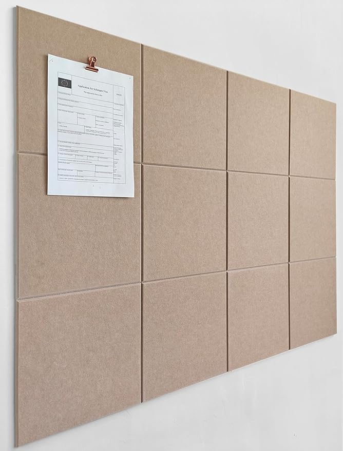 Large Cork Board Alternative - 47"x35" 12 Pack Felt Wall Tiles with Safe Removable Adhesive Tabs, Cork Wall Tiles Cork Board for Home Office Pin Board Tack Board 48 x 36 - Camel
