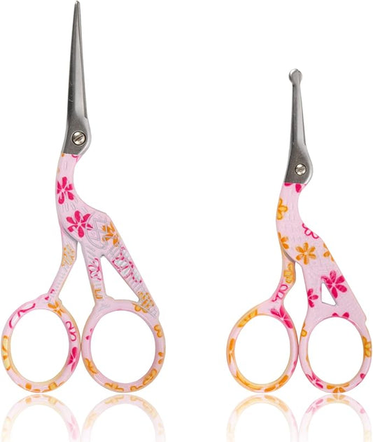 Stork Bird Rounded Safety Tip Embroidery Craft Stainless Steel Crane Scissors - Pink - 6 Pairs