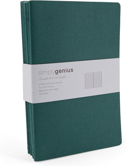 Simply Genius A5 Notebooks for Work, Travel, Business, School & More - College Ruled Notebook - Softcover Journals for Women & Men - Lined Note Books with 92 pages, 5.5" x 8.3" (Green, 6 pack)