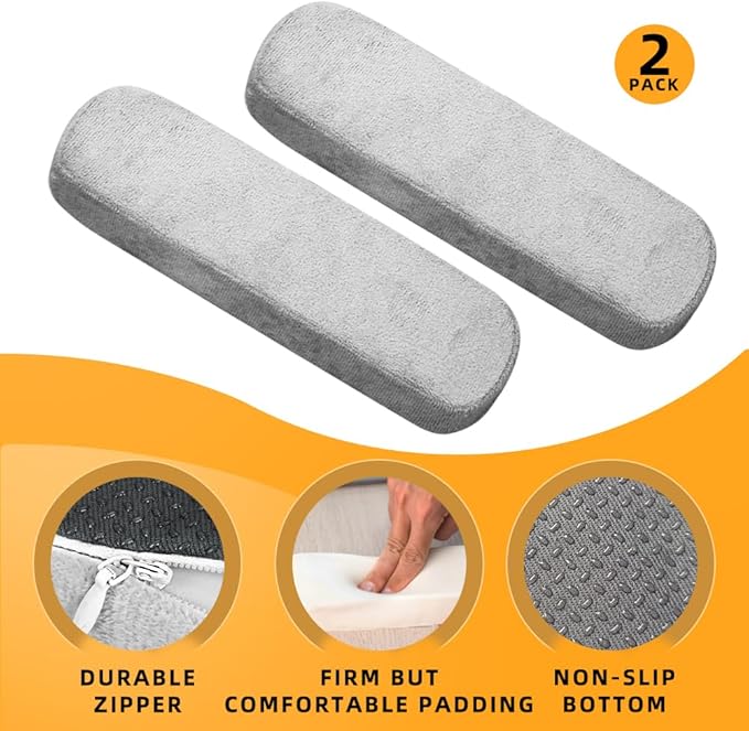 Office Chair Armrest Pads Covers with Memory Foam Elbow Pillow for Forearm Pressure Relief, Arm Rest Covers for Office Chairs, Wheelchair, Comfy Gaming Chair（Grey)