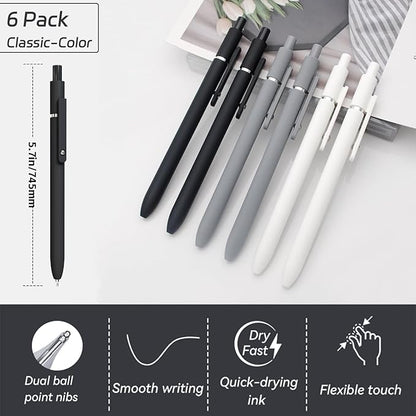 Gel Pens,6 Pcs 0.5mm Fine Point Black Ink Pens With Smooth Writing,Quick Dry Pens For Journaling,Nurse Aesthetic Pens,Office School Supplies for Men Women Student(Black Gray White)