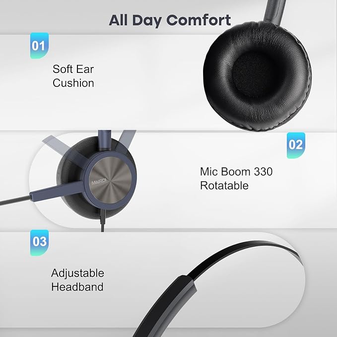 Phone Headset with 2.5mm & 3.5mm Connector for Deskphone Cell Phone PC Laptop, CallCenter Office Headset with Microphone Noise Canceling for Panasonic AT&T Vtech Cordless DECT Phone for Polycom