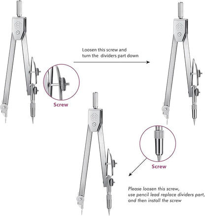 EBOOT Student Geometry Math Set, Drawing Compass and 6 Inch Swing Arm Protractor 180 Degree Math Protractor (Pink)