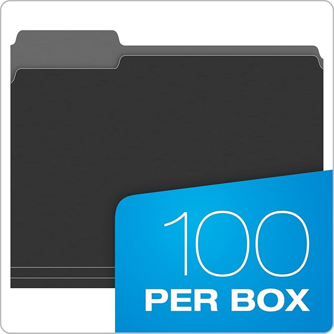 Pendaflex File Folders Letter Size - 1/3-Cut Tab -Interior Folders for Documents - Black - 100 Per Box