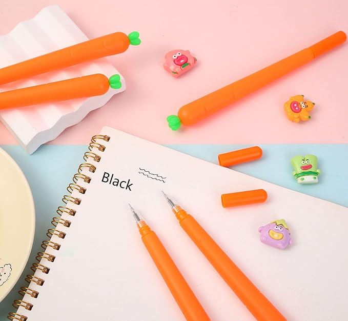 YYaaloa 12pcs Carrot Gel Ink Pens 0.5 mm Black Ink Novelty Pens for Child, Women Coworkers Kids Office School Home Wedding Bridal Shower Gifts Party Supplies (Carrot pens 12pcs)