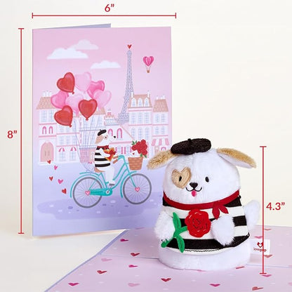 Lovepop Plushpop Soft Animal Pop-Up Card for Her and Him - 3D Greeting Card for Boys, Girls, Men, Women - French Love Dog - 6" x 8" Card
