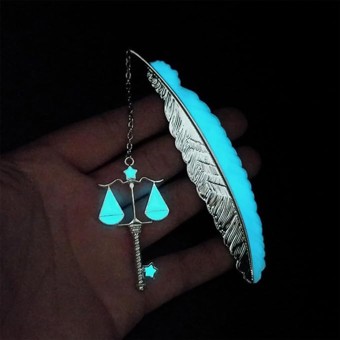 Zodiac Feather Bookmark Gifts for Women Men, Cool Metal Bookmark Glow in The Dark Libra Bookmark, Luminous Star Sign Constellation Horoscope Bookmark Gifts