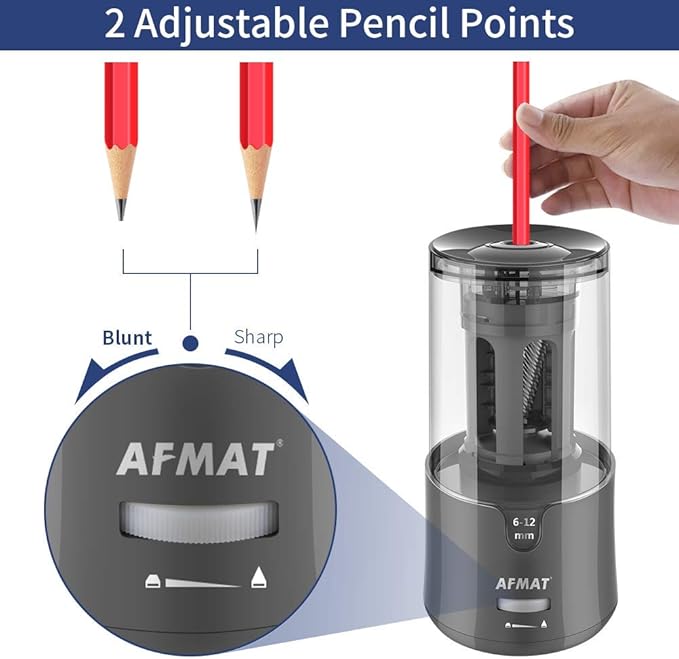 AFMAT Electric Pencil Sharpener, Pencil Sharpener for Colored Pencils, Auto Stop, Super Sharp & Fast, Electric Pencil Sharpener Plug in for 6-12mm No.2/Colored Pencils/Office/Home-Gray