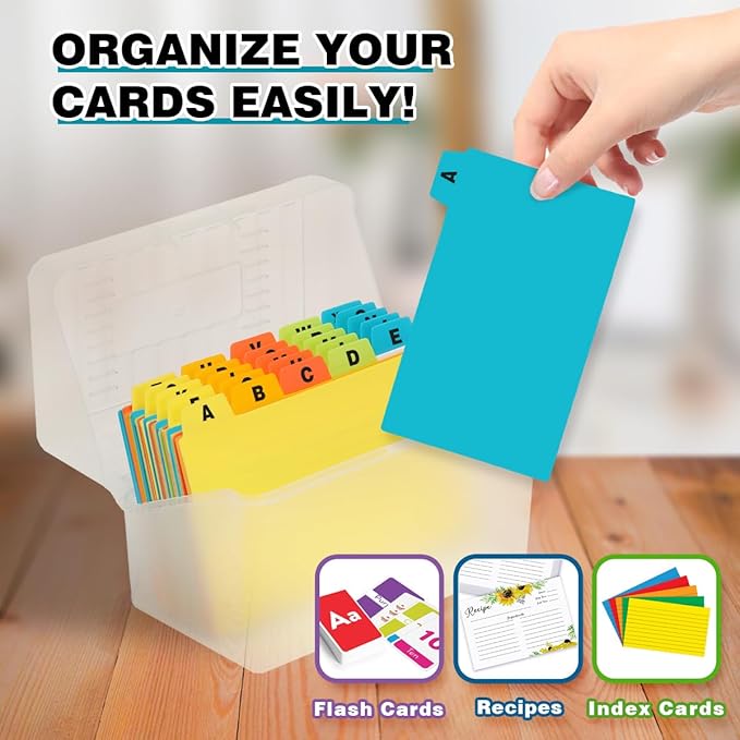 H4D Index Card Holder 3x5 Inches with 25 Plastic Dividers, Clear