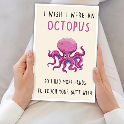 Funny Birthday Card for Girlfriend Boyfriend, Rude Anniversary Cards Gifts for Him Her, Humorous Valentine's Day Cards for Husband Wife Women Men, I Wish I Were An Octopus Card