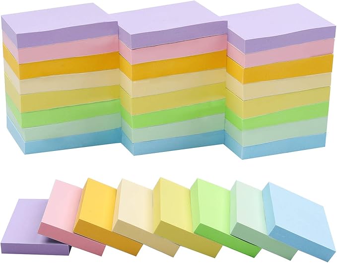 Vanpad Sticky Notes 1.5x2 Inches, Light Colors Self-Stick Pads, 24 Pack, 75 Sheets/Pad