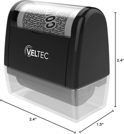 Veltec ID Protector Ink Roller - Identity Theft Protection Roller Stamp Set (Black, Stamp+3 Refills)