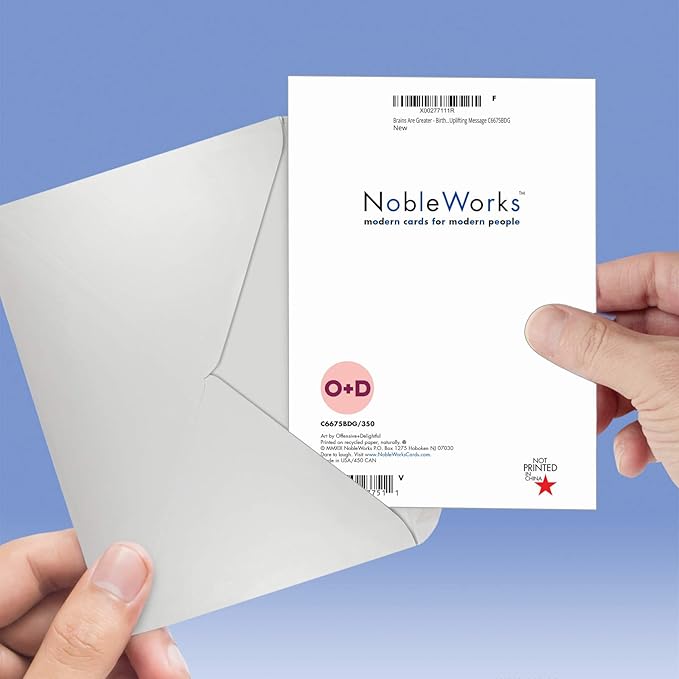NobleWorks - Funny Happy Birthday Card with Envelope - Colorful Humor Card, Greeting Note - Brains Are Greater C6675BDG