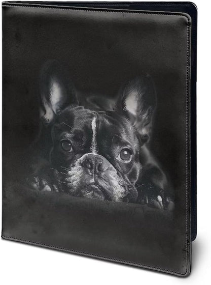 Office Folder Pug Dog Black Print PU Leather Padfolio with A4 Size Clipboard Clip for Business Resume Interview Document Sleeve Binder Folder for Men/Women