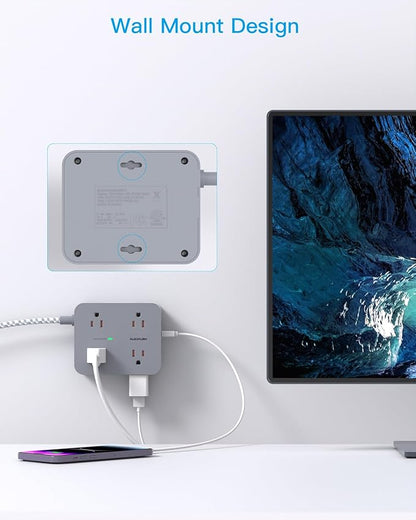 Extension Cord 6 Feet, Surge Protector Power Strip with 2 USB C Ports, 8 Outlets Extender with Flat Plug, Multi Plug Oulet for College Dorm Room Essentials