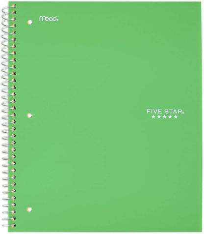 Five Star Spiral Notebook, 1 Subject, Wide Ruled Paper, 10-1/2" x 8", 100 Sheets, Assorted Colors, Color Will Vary, Office Product , 1 Count (05200)