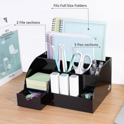 Black Desk Organizer with 9 Compartments - Desktop Office Supplies and Desk Accessories Organizer