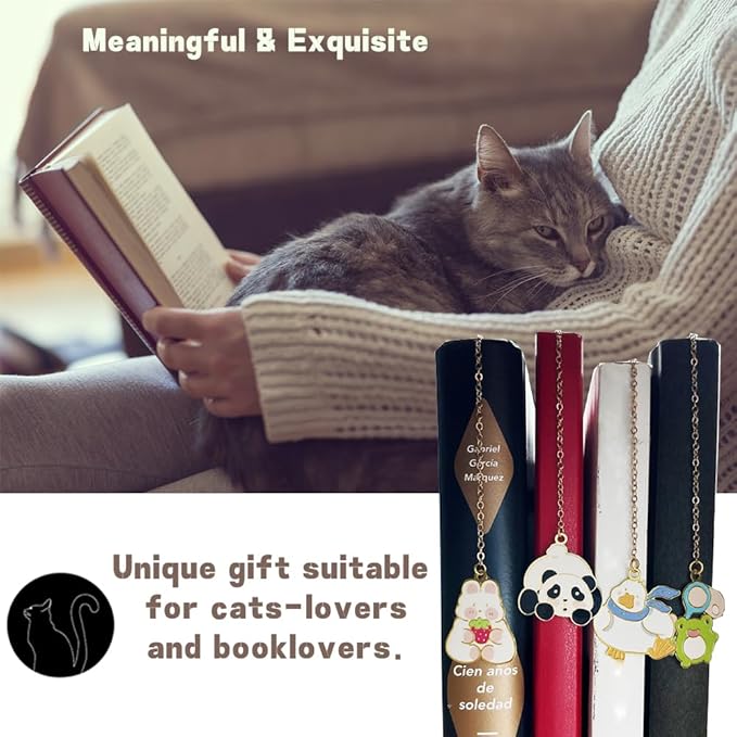 Metal Cat Bookmarks with Gift Box, Cat Pendent Book Markers for Book Lovers Bestfriend Cute Birthday Gifts Appreciation Gifts Mothers Day Teacher Student Gifts (Rabbit)