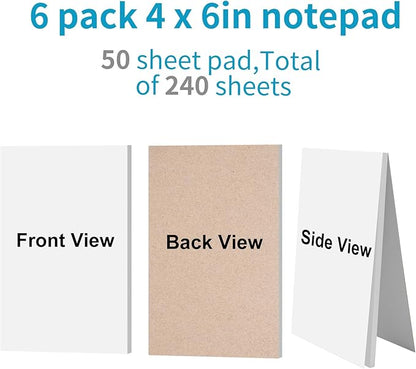 Joyberg Notepads 4x6, 6 Blank Note Pads 4x6, 50 Sheets Each, Blank Notepad for Home, Office, and School for Writing Notes, Shopping Lists, and to-do Lists in Everyday Life