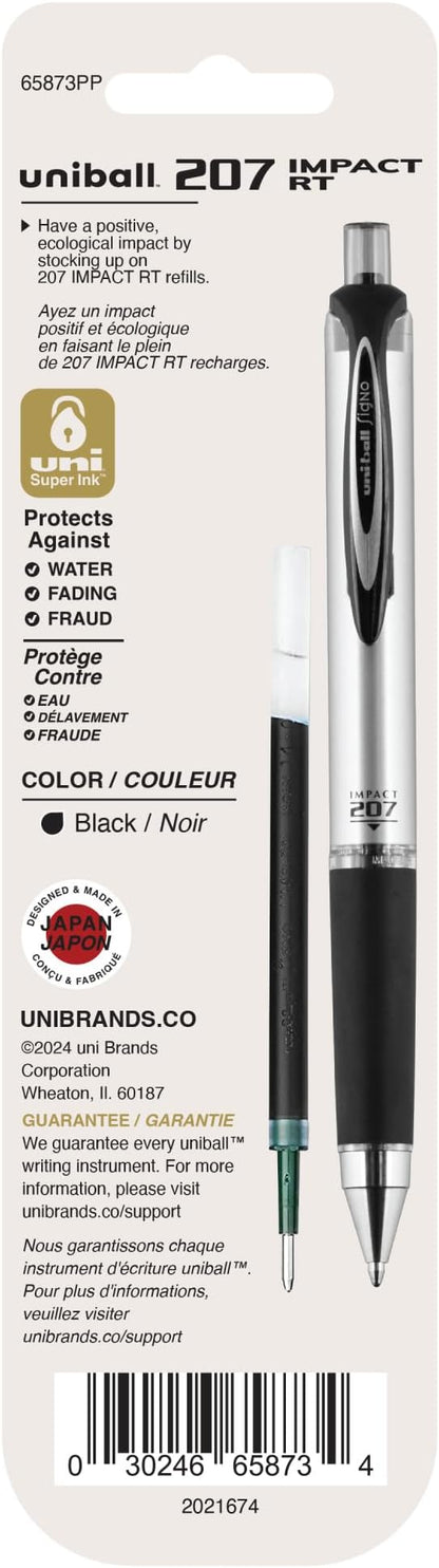 Uniball Signo 207 Impact RT Retractable Gel Pen, 2 Count(Pack of 1) 1.0mm Bold Point Gel Pens| Office Supplies by Uni-ball like Ink Pens, Colored Pens, Fine Point, Smooth Writing Pens, Ballpoint Pens