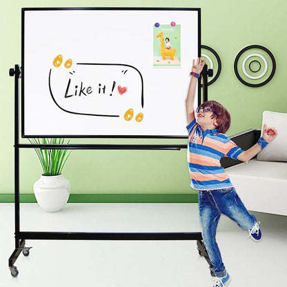 XIWODE 36x60 Large Magnetic Dry Erase Whiteboard with Stand - Double-Sided Freestanding Rolling Board, Flippable Design for Writing & Display, Black Frame for Office, Classroom, Home, Presentations