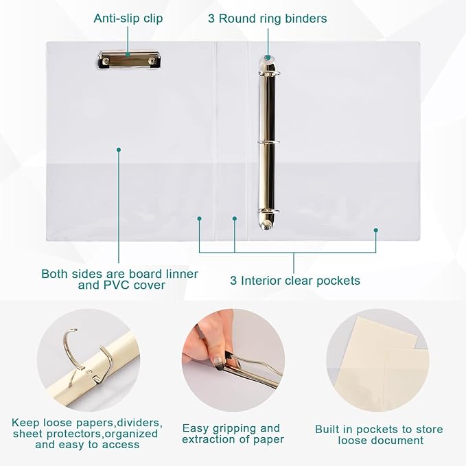 Cute Mushroom Red 3 Ring Binders with Clipboard File Folder for Office School with Pocket, 1 Pack, E01W24021