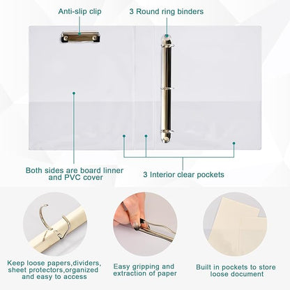 Cute Mushroom Red 3 Ring Binders with Clipboard File Folder for Office School with Pocket, 1 Pack, E01W24021