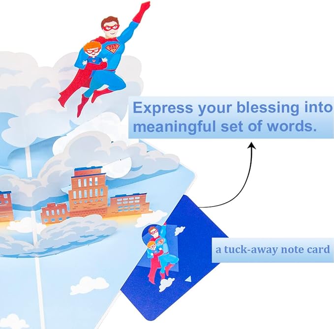 Happy Fathers Day Pop Up Card, Handcrafted 3D Super Dad Greeting Cards from Wife, Daughter, Son, Kids for Father, Husband, Grandfather, All Occasion.